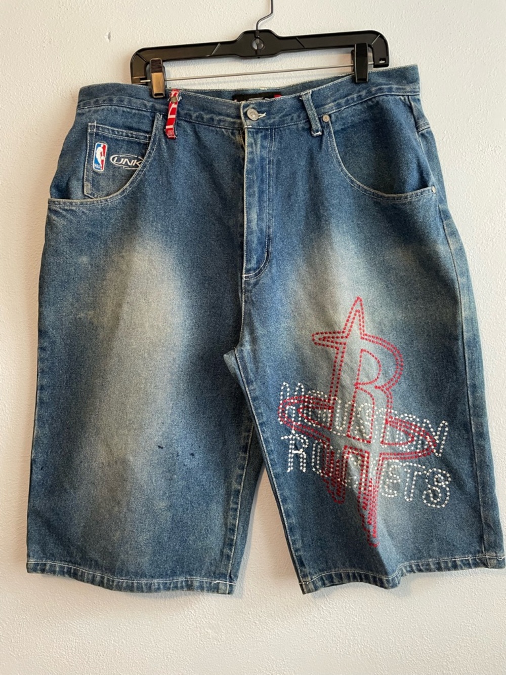 Men's Blue Denim Jean Shorts with Red Rockets Logo